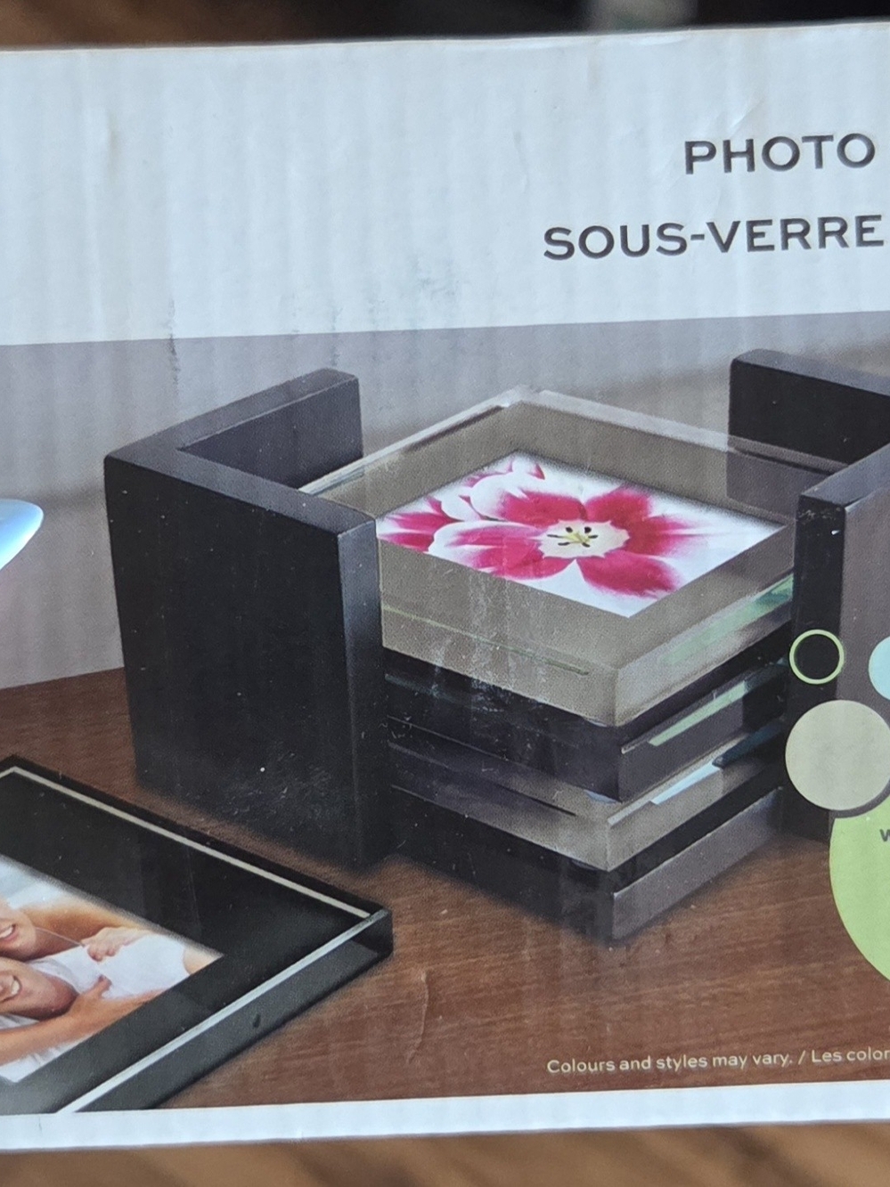 Stackable Glass Photo Coasters in Black and Silver - Brand